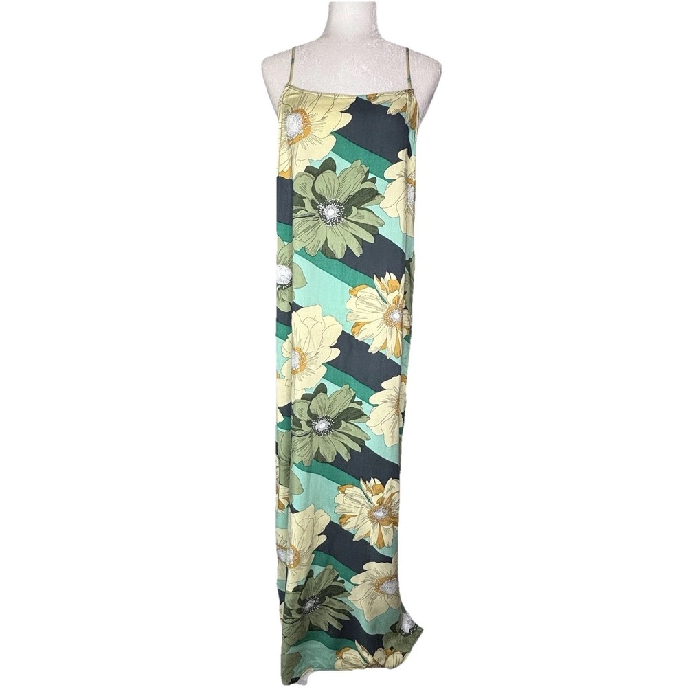 O'Neill Merci Maxi Dress Med Slate Print Ajustable Spaghetti Strap Beachy NWT